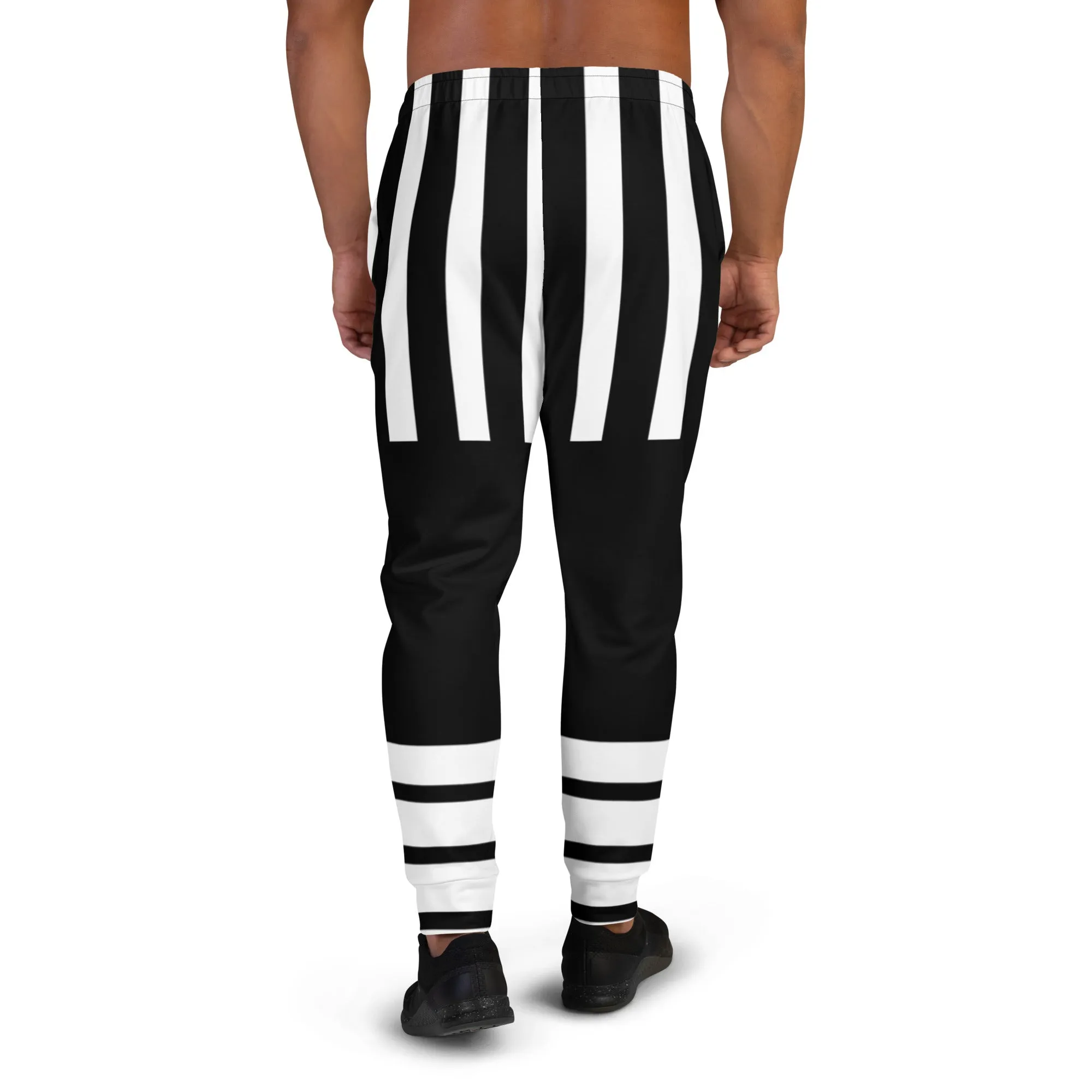 Black White Stripes Men's Joggers, Striped Print Premium Quality Men's Sweatpants - Made in EU/MX