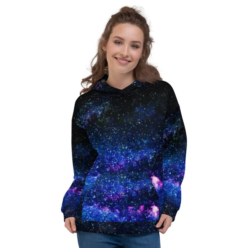Blue Galaxy Women's Hoodies, Space Print Unisex Hoodie- Made in EU (US Size: XS-3XL)