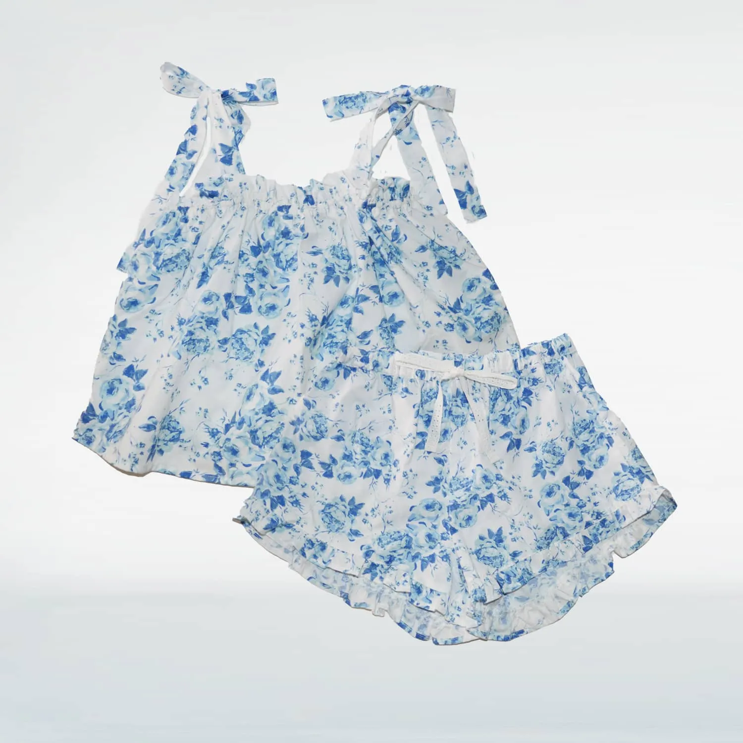 Blue Rose Pajama Ruffled Short Set