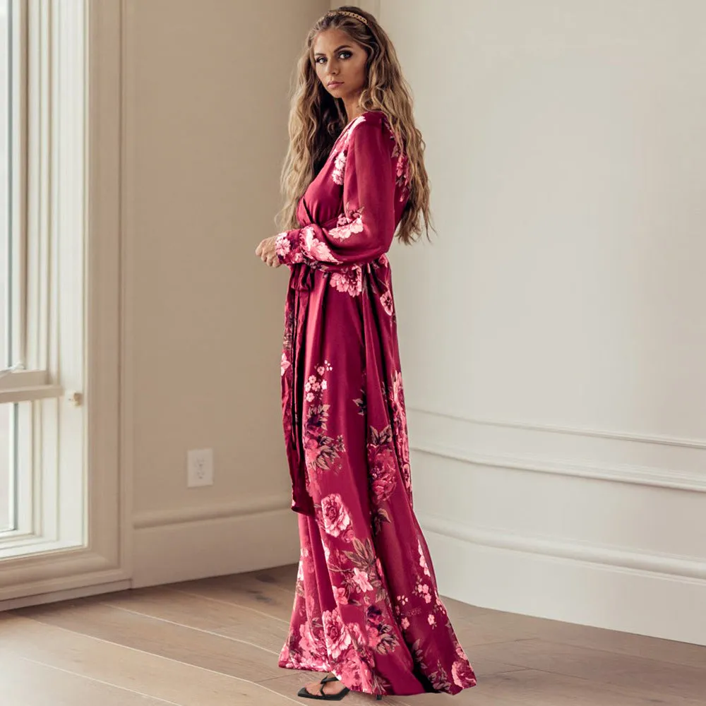 Full Sleeve Wholesale Printing Maxi Dress