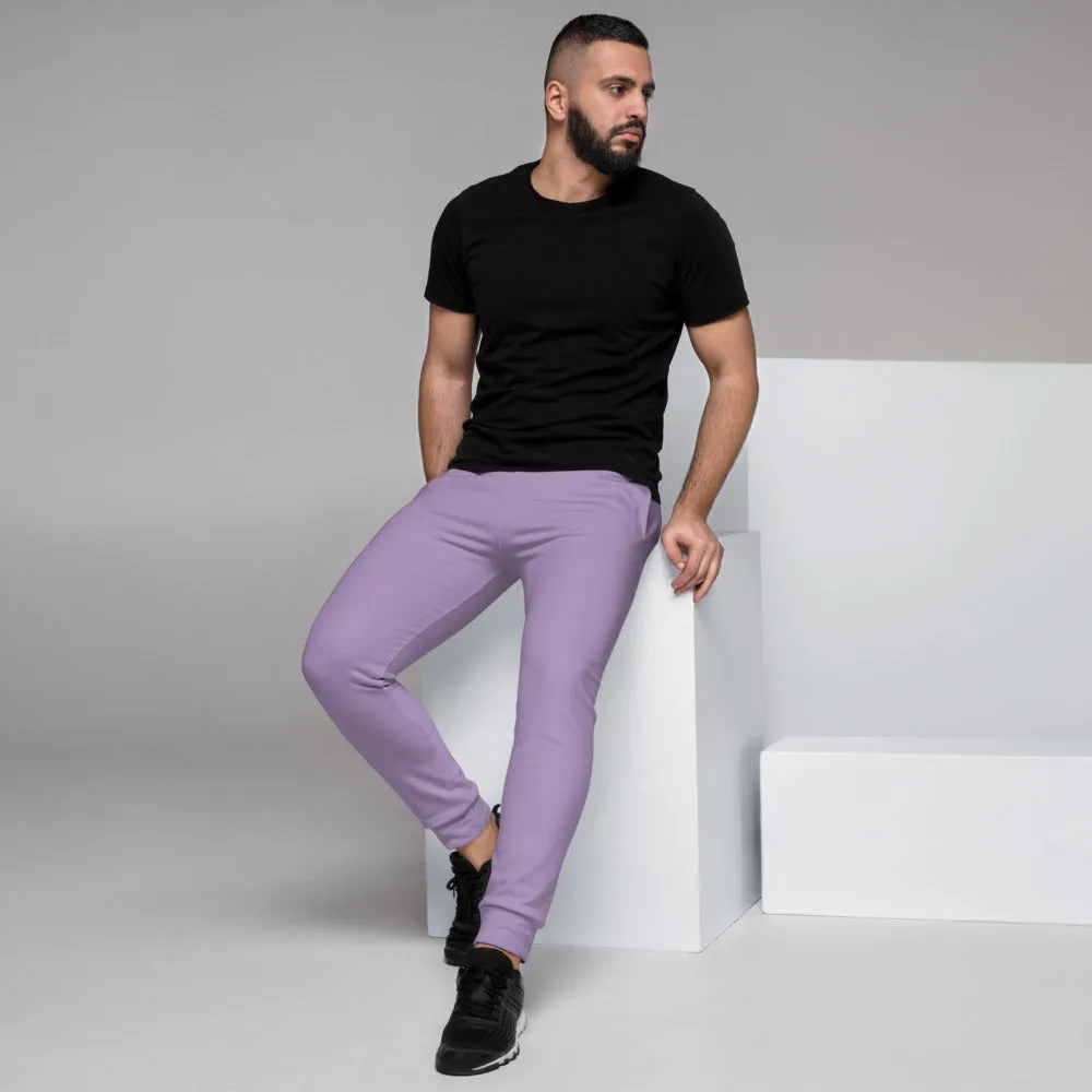 Light Purple Men's Joggers, Designer Solid Pastel Purple Color Sweatpants-Made in EU/MX