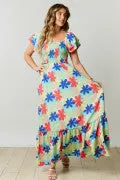 Multicolor Floral Print Smocked Maxi Dress