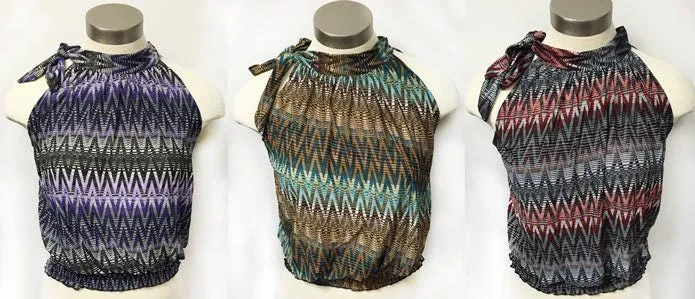 muticolor chevron blouse top with side ties Case of 12