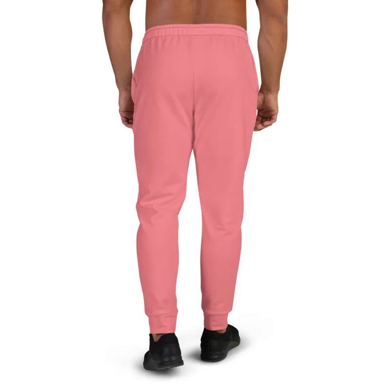 Peach Pink Men's Joggers, Solid Pink Color Pastel Premium Sweatpants For Men-Made in EU/MX