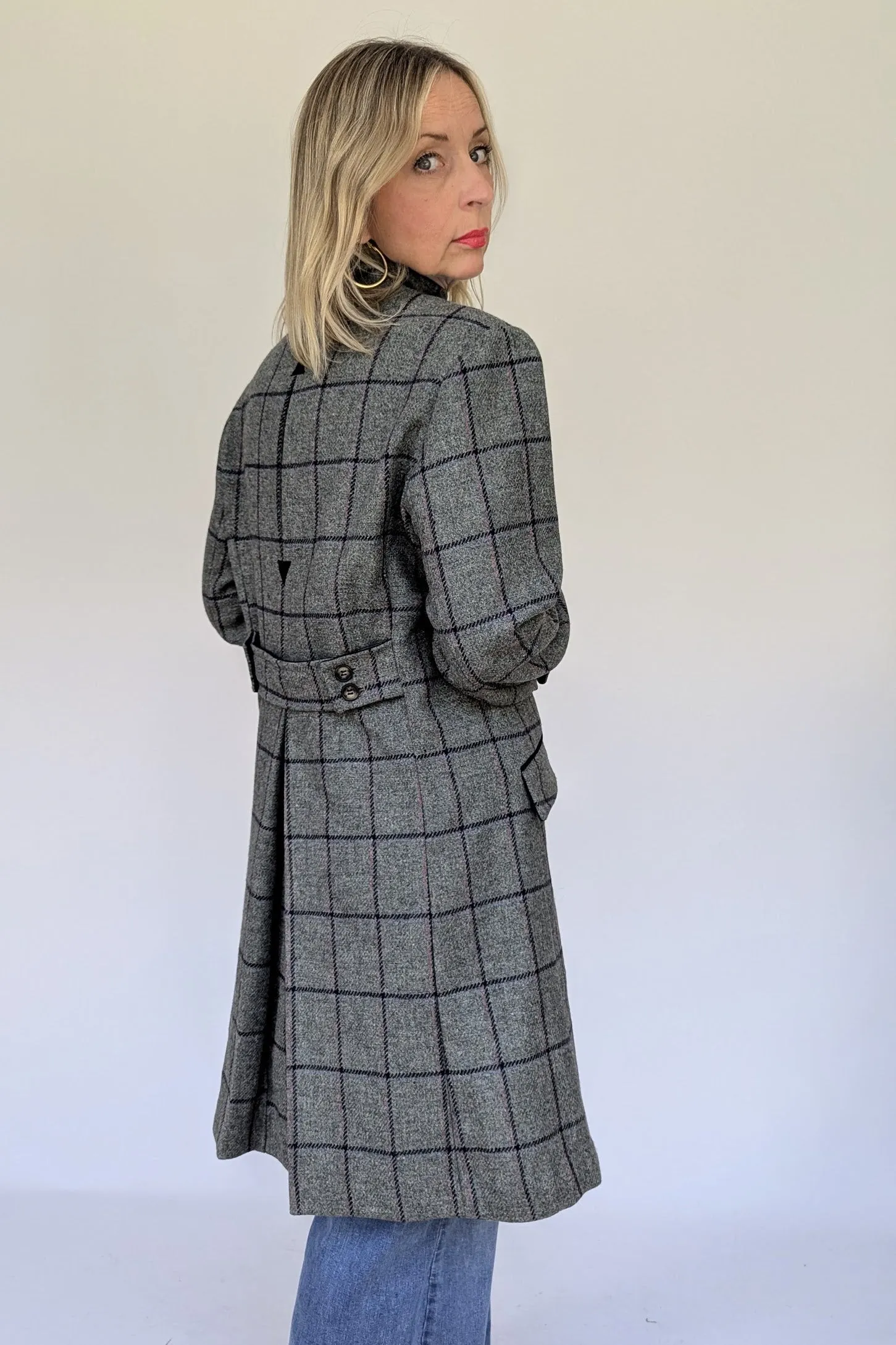 Wool Tweed Grey and Navy Check Coat
